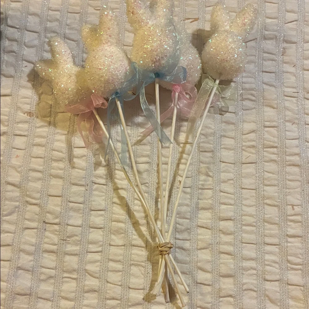 Glittery Bunny Picks for Party Decor-Set of 5